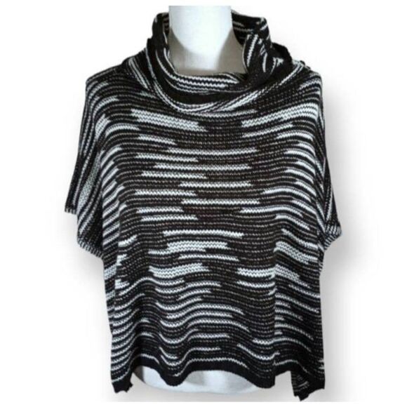 LIBBY EDELMAN BLACK & WHITE COWL-NECK SWEATER PONCHO SZ.OS EUC. - Picture 1 of 4